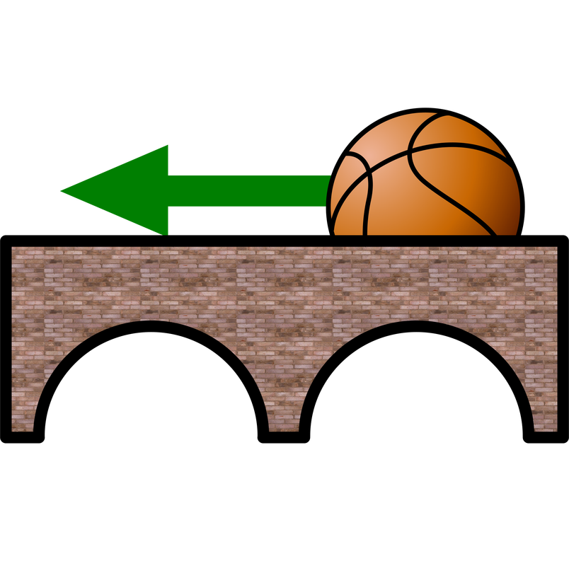 A basketball rolling across a bridge.